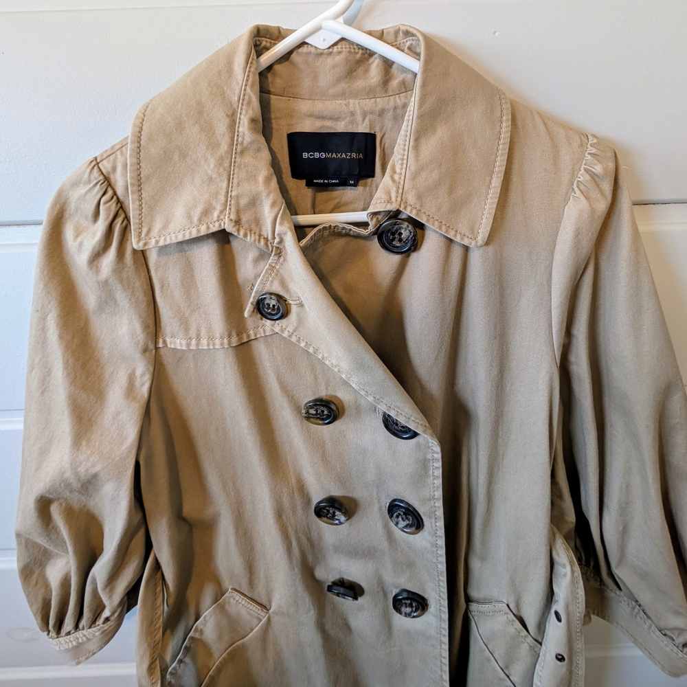 BCBGMAXAZRIA 3/4 Sleeve Tan Trench Coat Size M